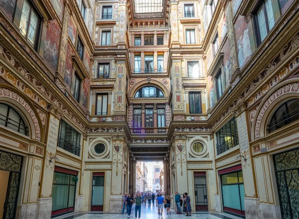 Interior of Galleria Sciarra Rome, showing marble floor and painted frescoes