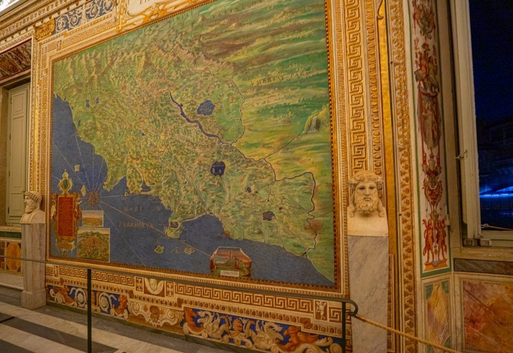 Photo of a map in as seen when visiting the Vatican Museums map room on a Friday night