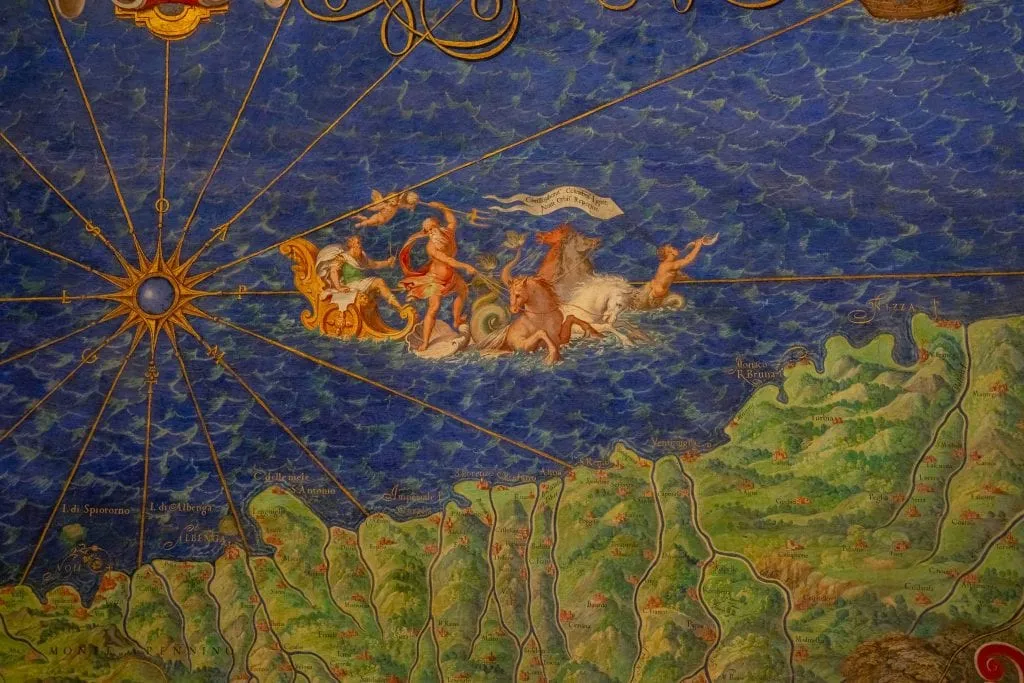 Close up of a painting on a map in the Vatican Museums