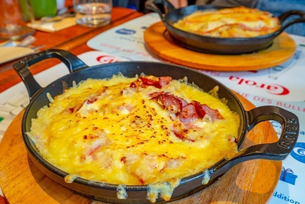 Cheesy rosti served in Colmar in winter