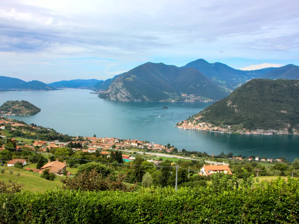 view of lake iseo in italy from above