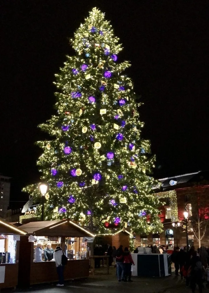 Christmas tree in Place Kleber as seen in Strasbourg in December