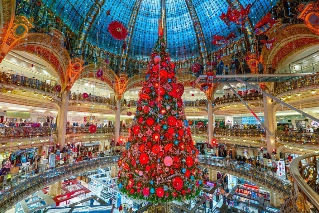 Galeries Lafayette Christmas tree 2019 in Paris France