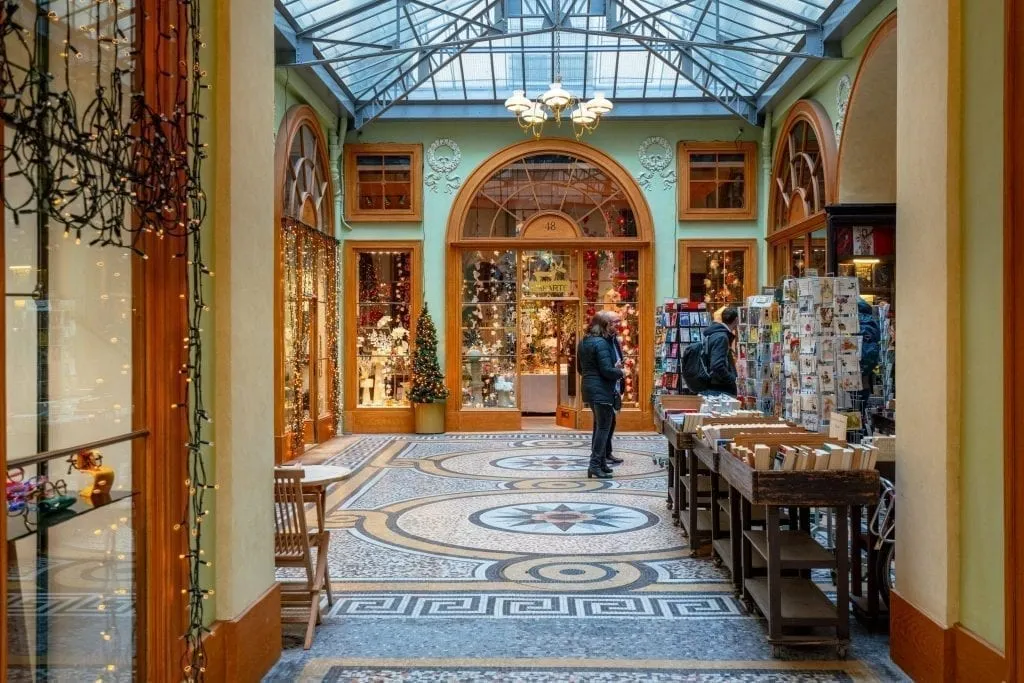 view of one of the most beautiful bookstores in paris france