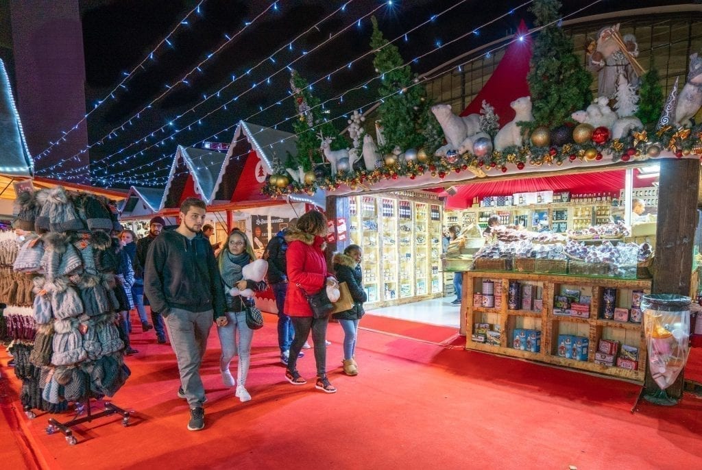 christmas market in la defense paris at night