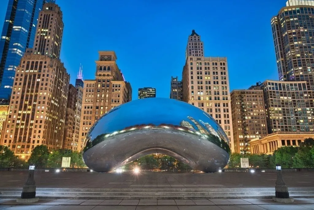 Chicago bean in Millenium Park at blue hour