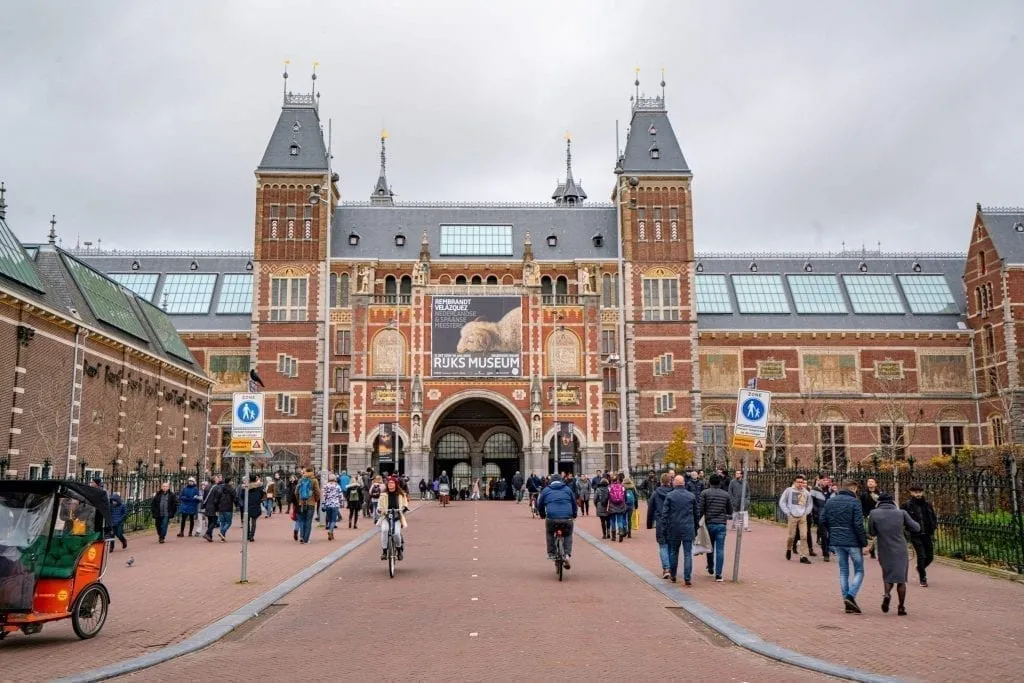 Entrance to Rijkmuseum as seen on a cloudy one day in Amsterdam