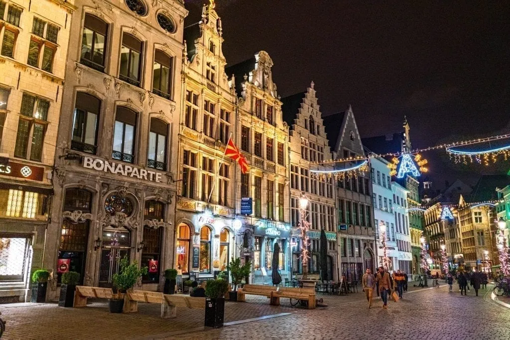 christmas lights in antwerp at night belgium december