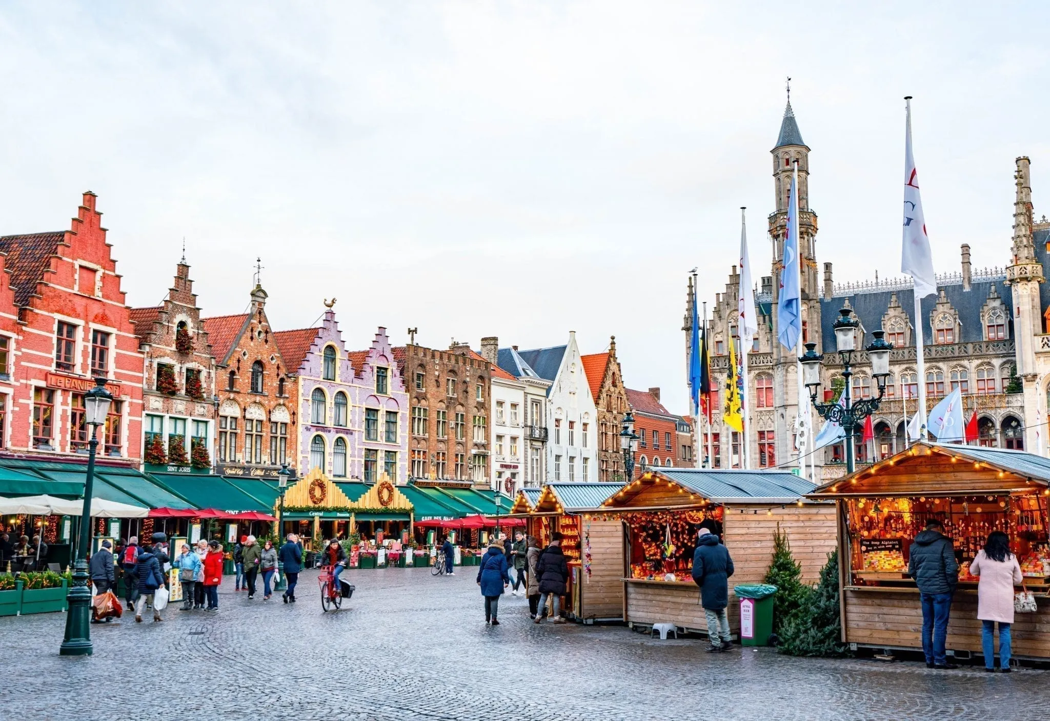 grote markt square with bruges christmas market as seen in bruges winter