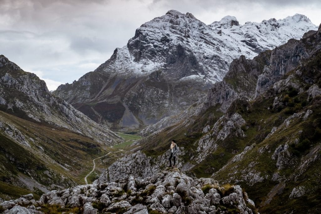 Spain Picos de Europa Sotres Views, showing snowcapped mountains