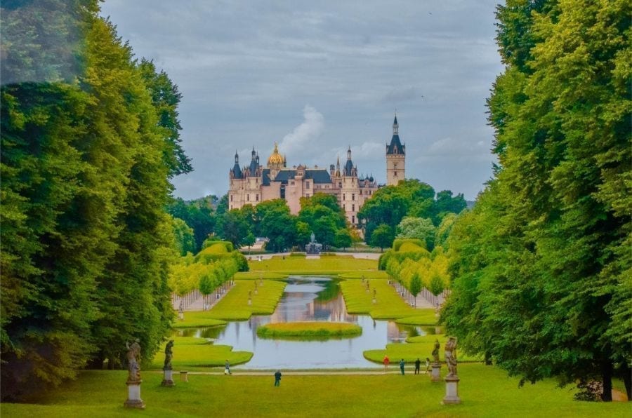 Castle in Schwerin Germany as seen from across the gardens