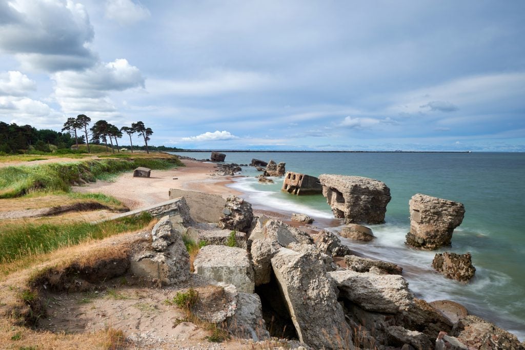 ruins of bunkers of a beach in liepaja latvia