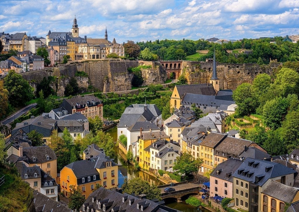 View of Luxembourg City from above. Luxembourg's small size makes it an ideal short European road trip itinerary