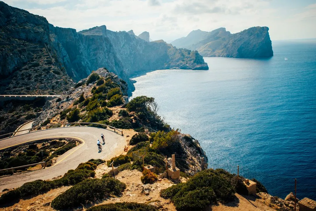 famous Cap de Formentor viewpoint on mallorca with road to the left and sea to the right