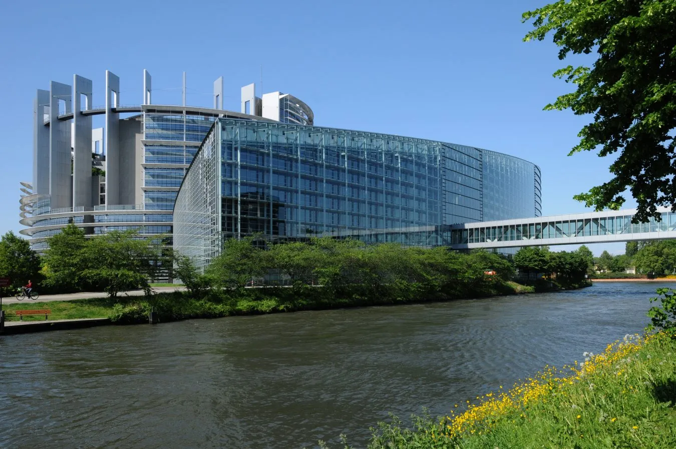 front facade of european parliament in strasbourg france