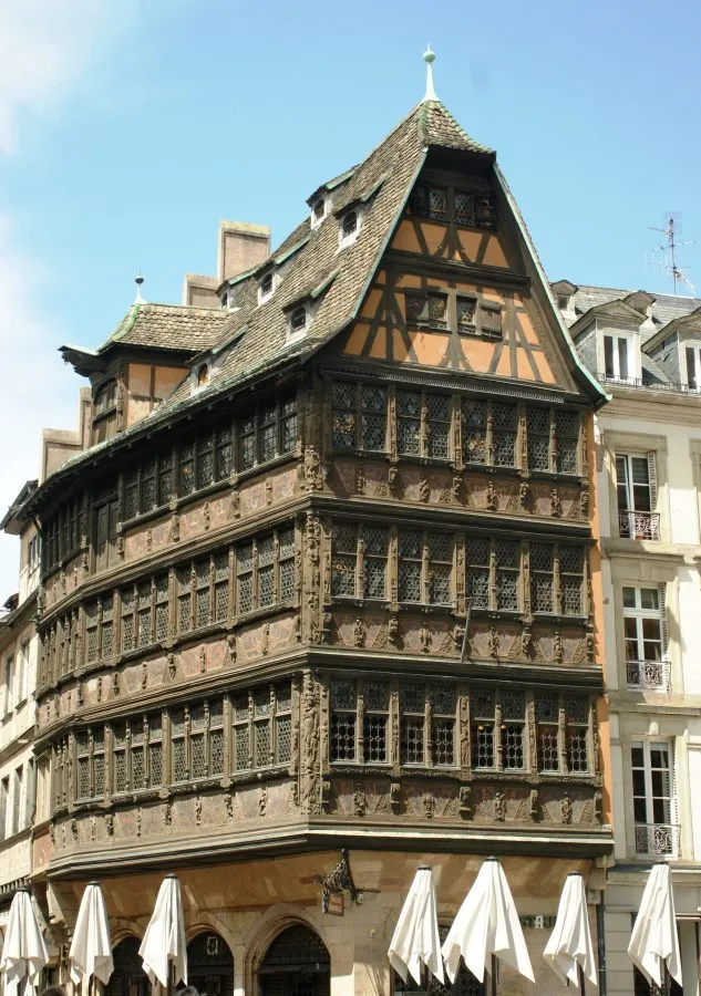 facade of timbered Maison Kammerzell building, one of the best things to see in strasbourg france
