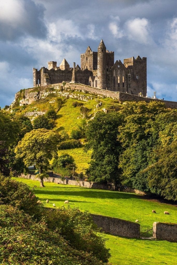 Rock of Cashel in Ireland as seen from across a pasture.