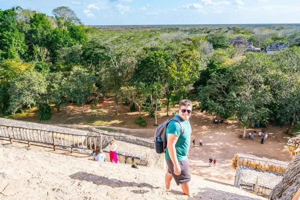 jeremy storm wearing pacsafe backpack visiting xcanche cenote and ek balam mexico