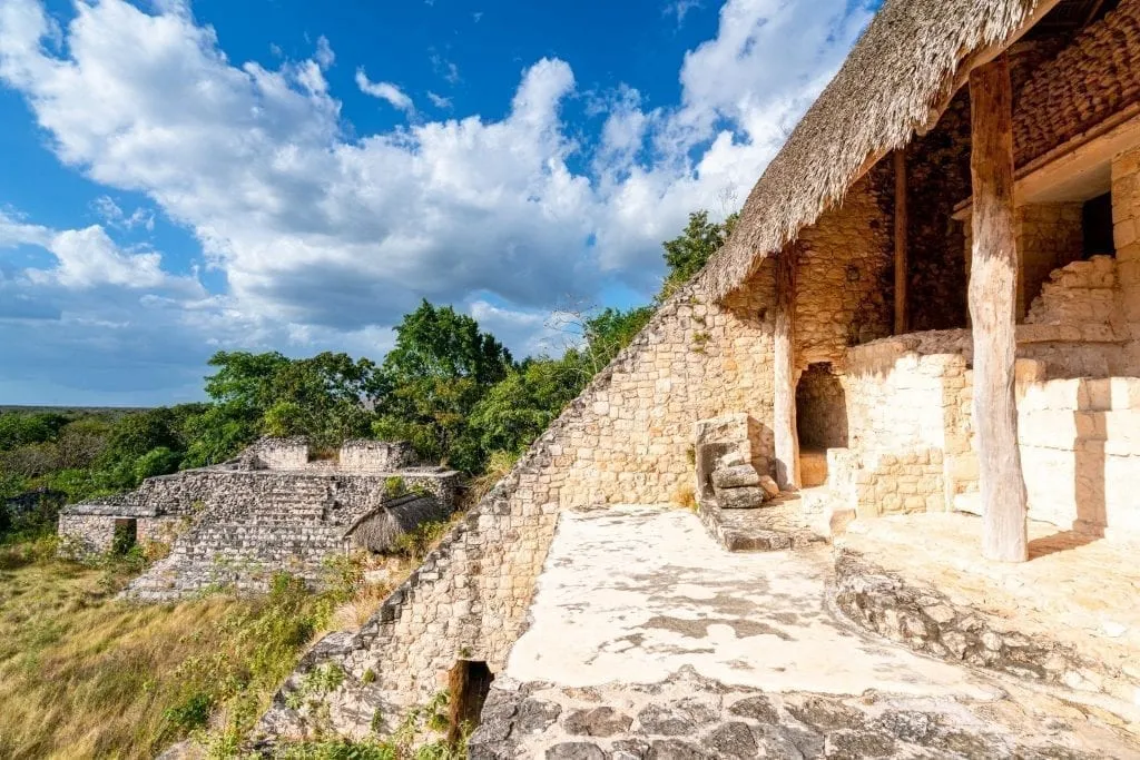 View of an unexcavated pyramid in ek balam mexico from the middle of el torre