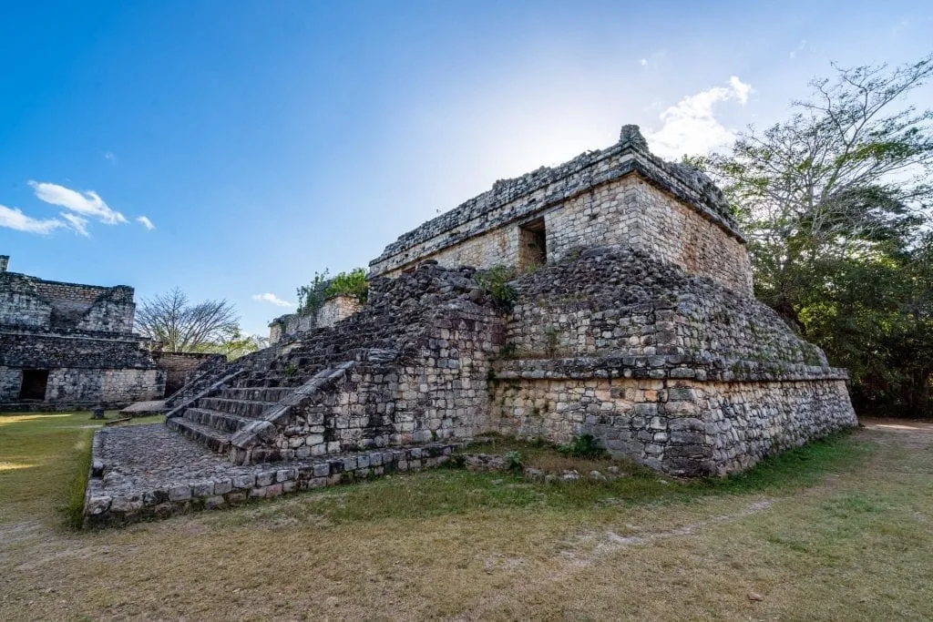 Small pyramid structure in ek balam yucatan peninsula with staircase on the left