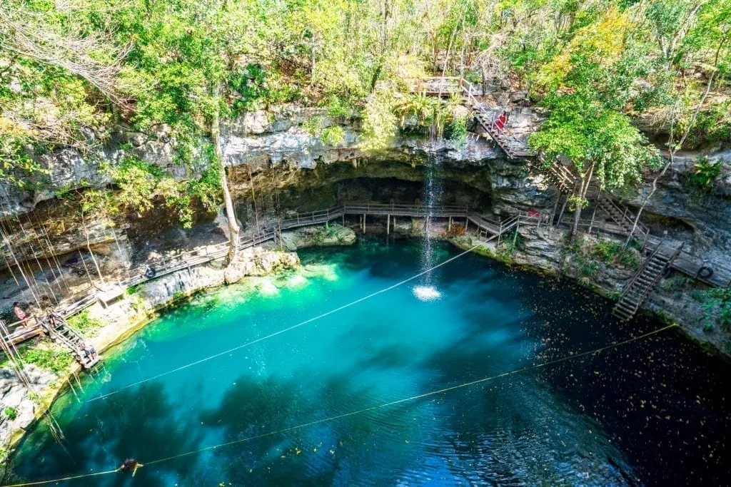 Ek Balam Cenote, aka Cenote Xcanche, as seen from above