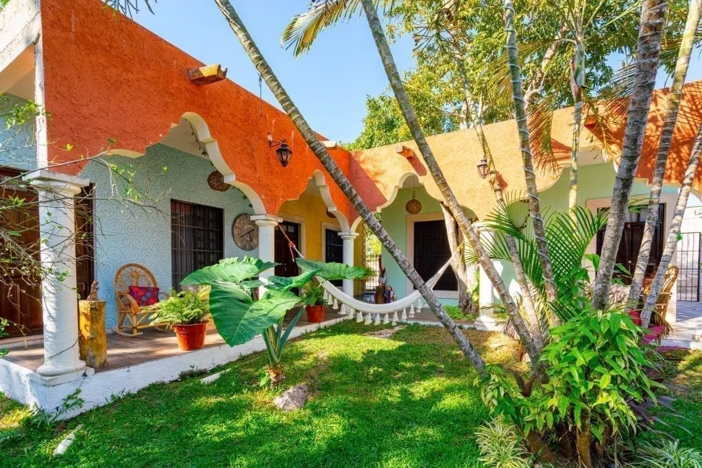 Interior courtyard of Casa Aluxes Hotel in Valladolid Mexico