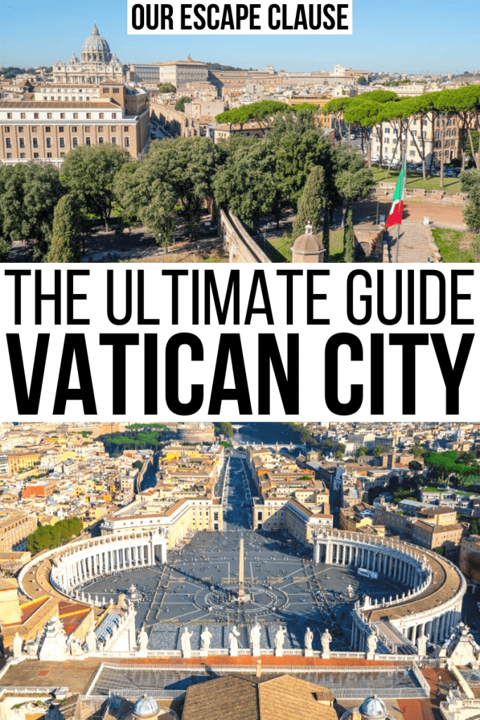 vatican tour today Photo of Vatican City from above on top of a view of St. Peter's Square from above. Black text on a white background reads "the ultimate guide vatican city"