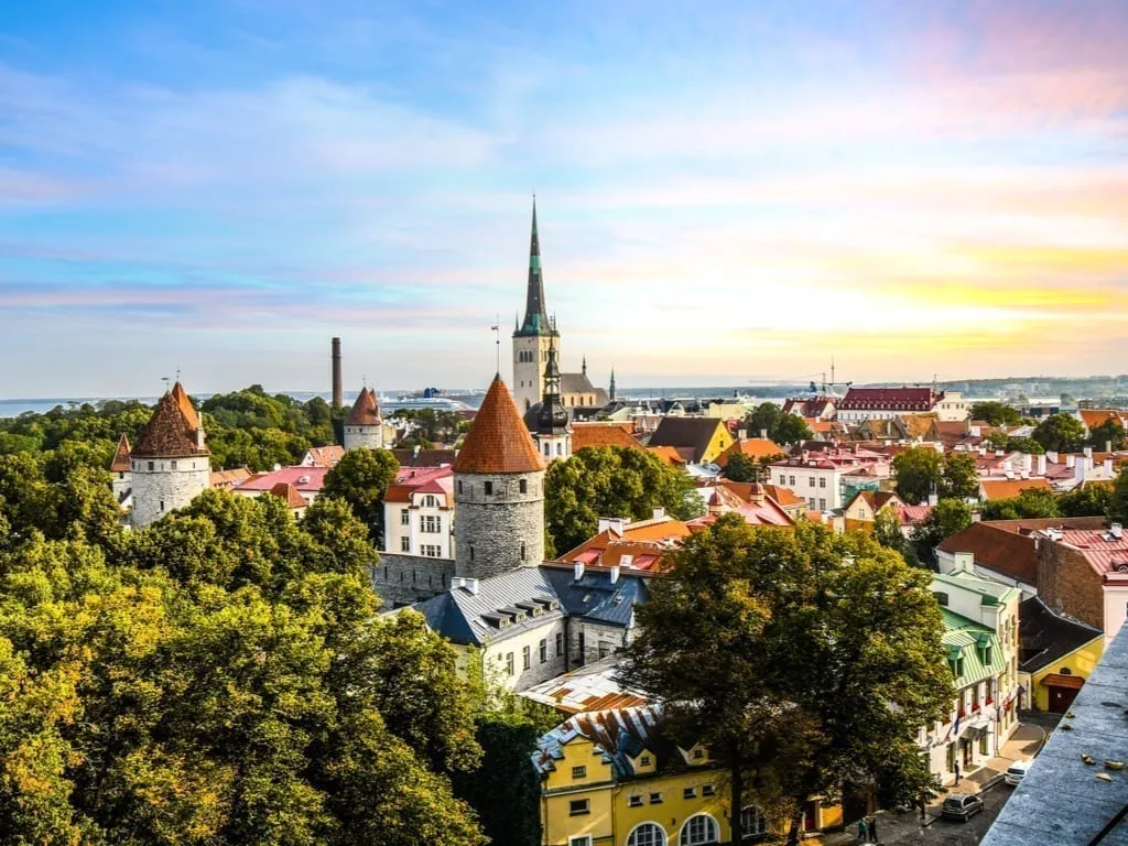 Cityscape of Tallinn at sunset, one of the best hidden gems in Europe