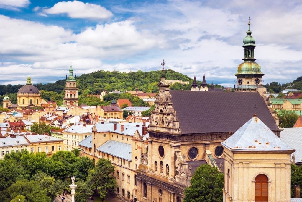 View of Lviv Ukraine from above, one of the best hidden gems in Europe to visit
