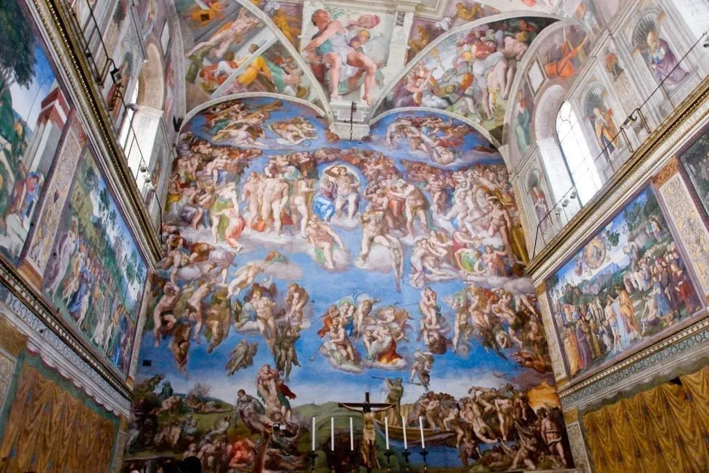 Fresco of the Sistine Chapel as painted by Michelangelo--there's no preparing for seeing this beauty in person when visiting the Vatican!