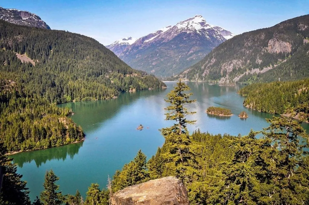 Lake Diablo in Washington State as seen from above--an excellent stop on a west coast road trip USA