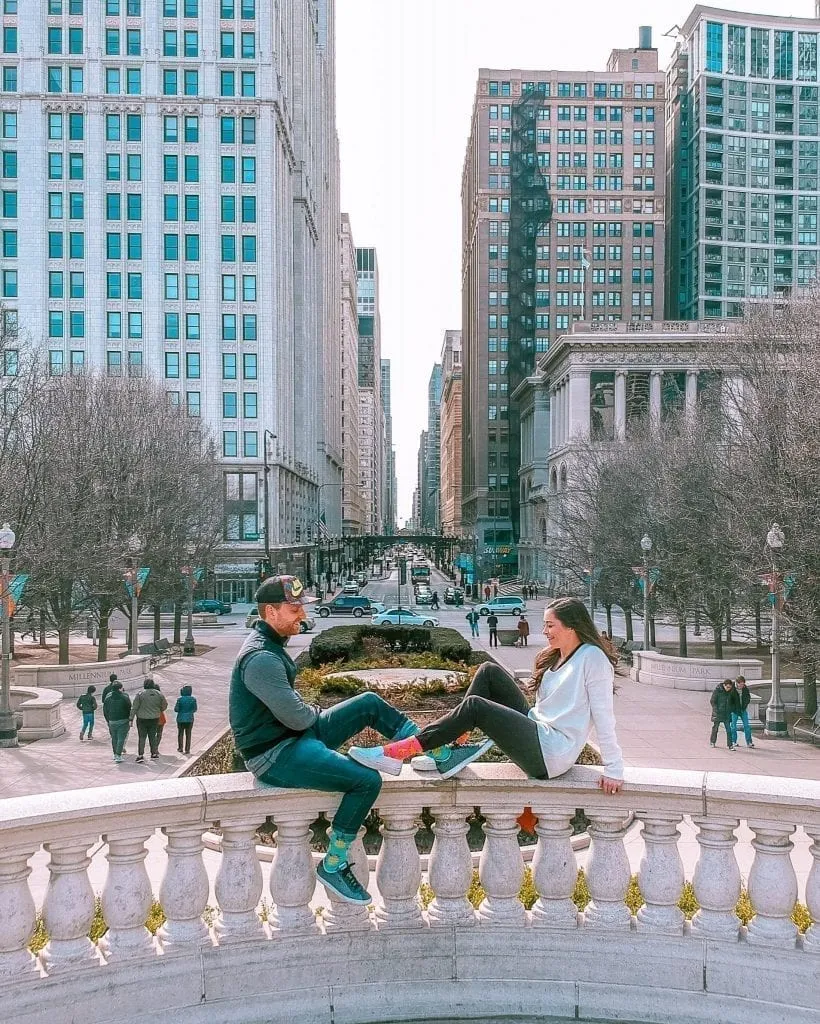 Zach and Julie Ruhl at Millenium Park in Chicago Il, they are the authors of this long weekend in Chicago itinerary