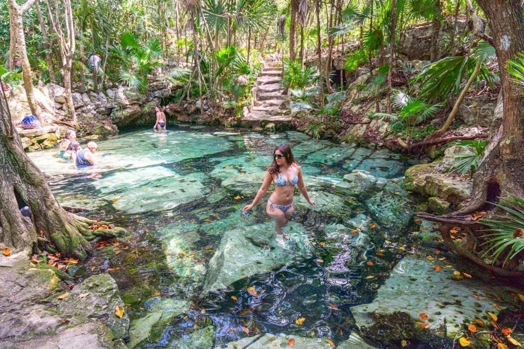 Kate Storm in a small pool near Cenote Azul Playa del Carmen