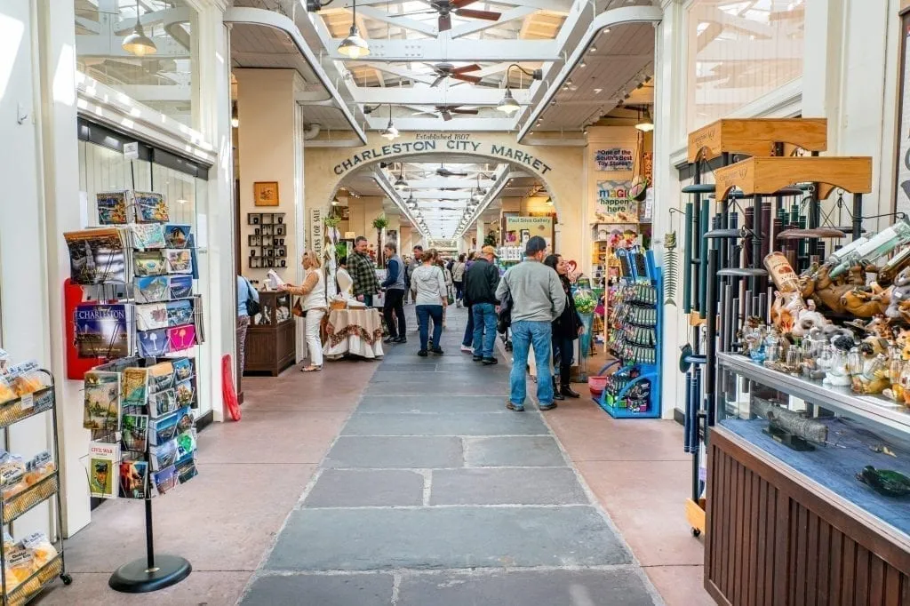 Interior of Charleston City Market, one of the best places to visit on a rainy day in Charleston SC