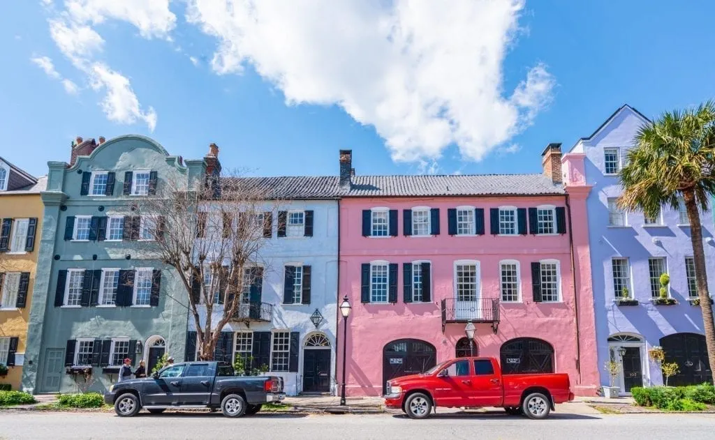 rainbow row charleston from across the street, one of the best charleston photo spots