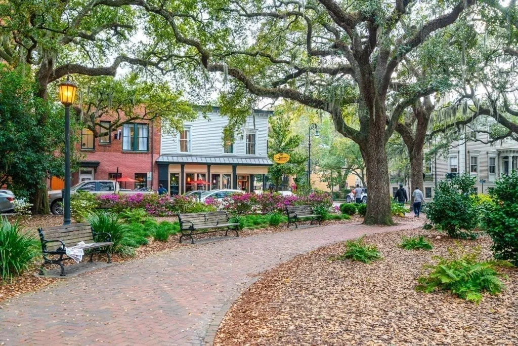 Chippewa Square in Savannah GA--when choosing whether to visit Savannah or Charleston, be sure to keep Savannah's many town squares in mind