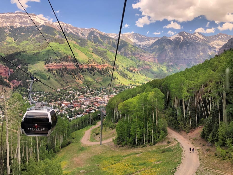 Gondola in southwest Colorado with mountains visible in the background