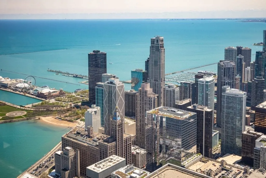 View of Chicago IL skyline from willis tower skydeck, a must-see during a 3 day Chicago vacation