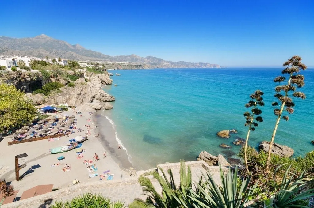 Nerja Beach in Andalucia Spain from above, one of the best summer destinations in Europe