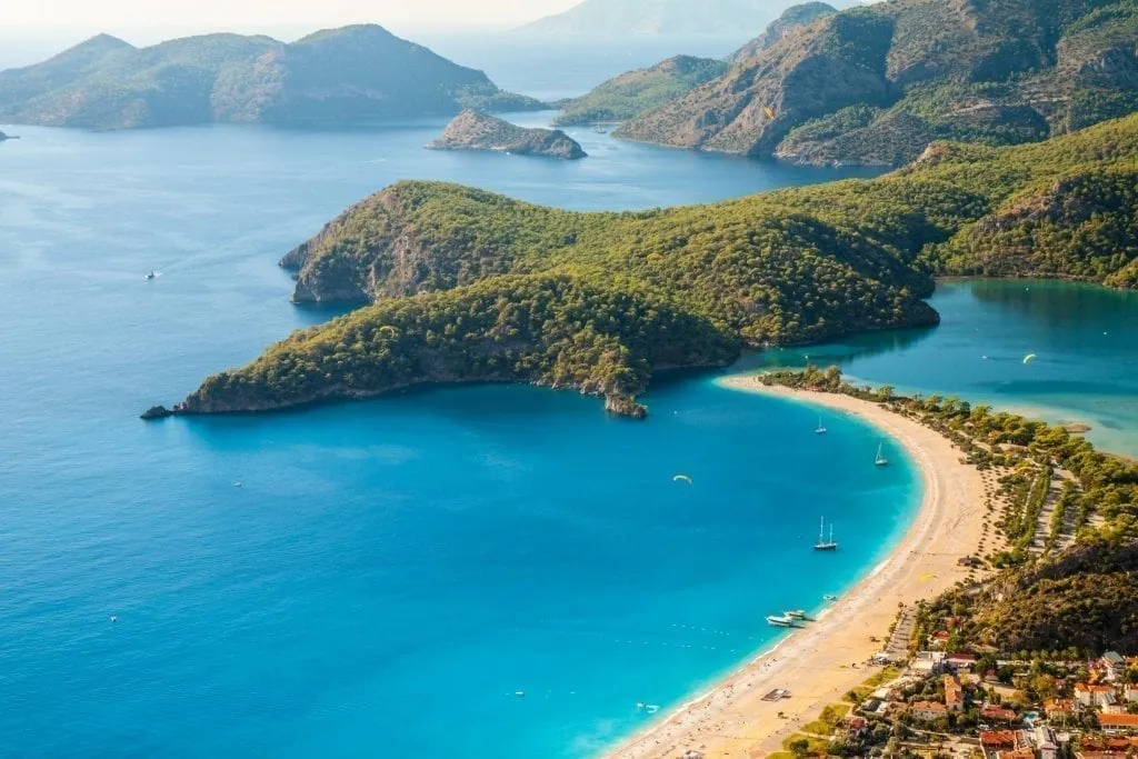 Beach of Oludeniz on Turkey's Turquoise Coast from above, one of the best places to visit in Europe in summer