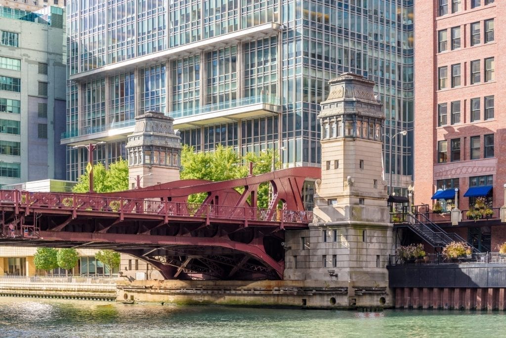 Photo of Chicago Riverwalk near a bridge that crosses the river, a great way to kick off your 3 days in Chicago itinerary
