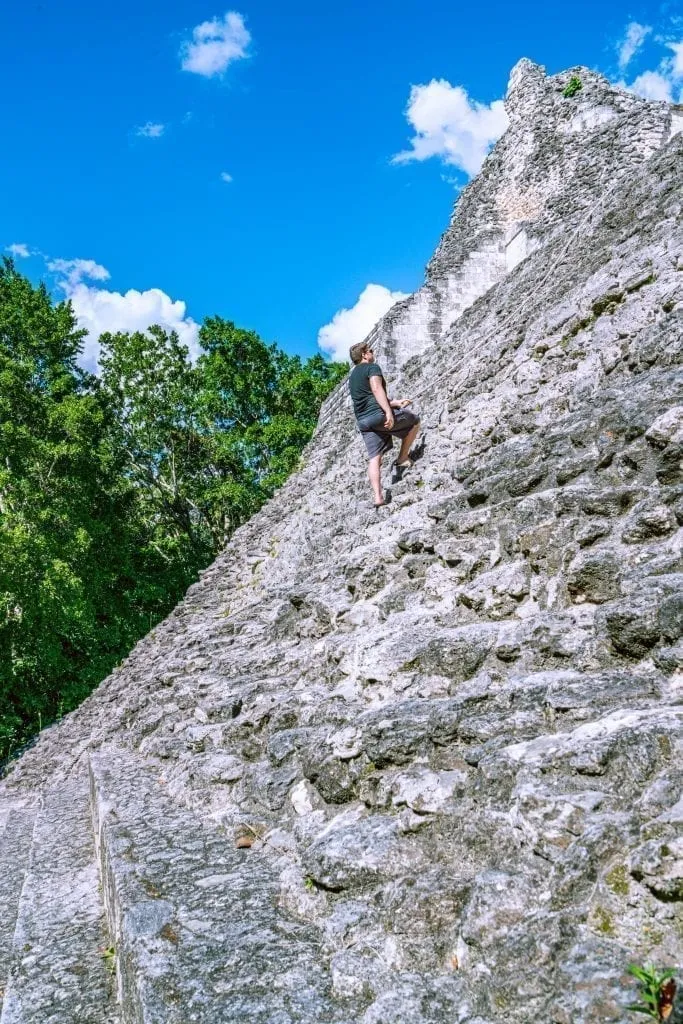 jeremy storm climbing becan ruins pyramid in mexico during a time of minimalist traveling the world