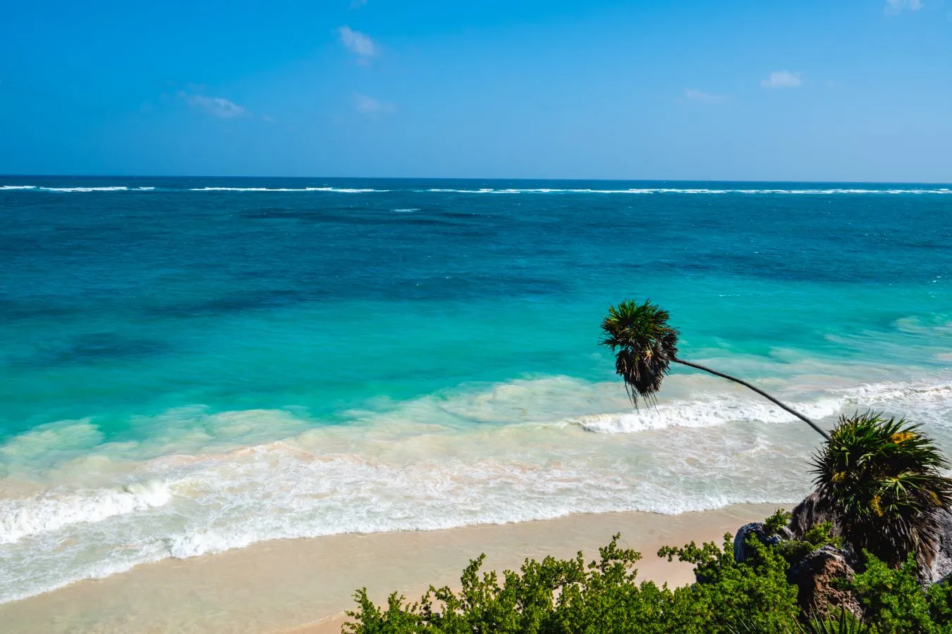 Tulum beach from above as seen on a road trip Yucatan Mexico itinerary