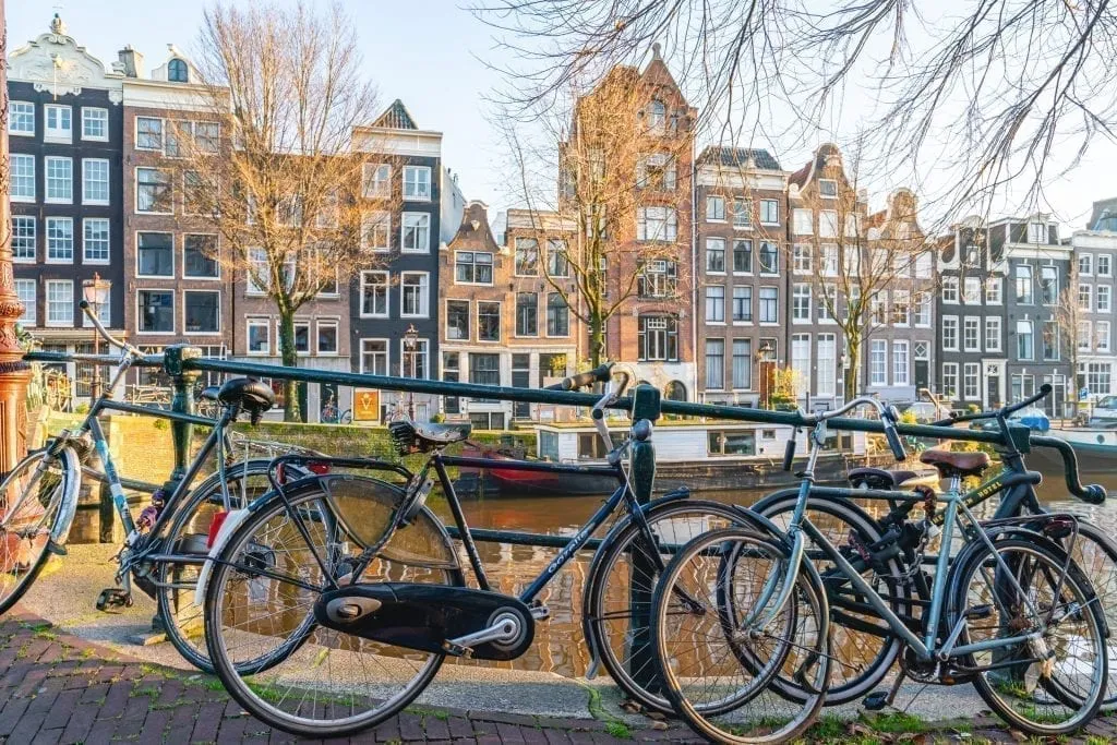 Canal view in Amsterdam with parked bikes in the foreground--you'll experience plenty of views like this as part of this one day in Amsterdam itinerary