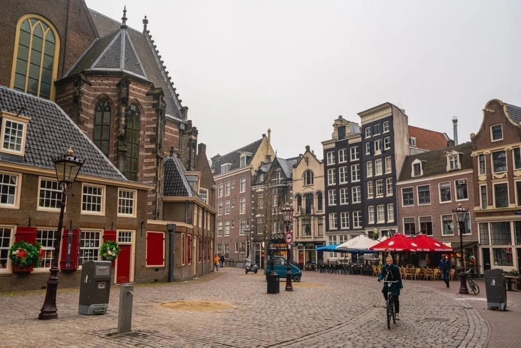 cobblestone street on a cloudy day amsterdam winter