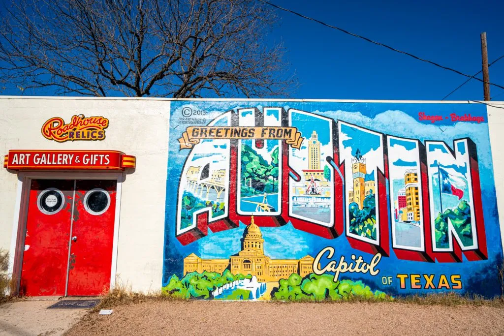 greetings from austin mural in austin texas