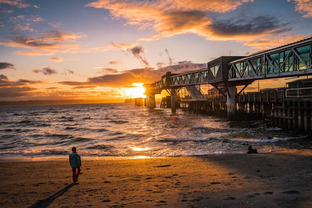 person standing on the beach at sunset in edmonds washington