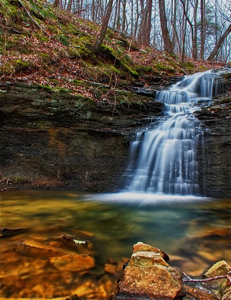 long exposure of a small waterfall seen on a hiking trail near huntsville alabama