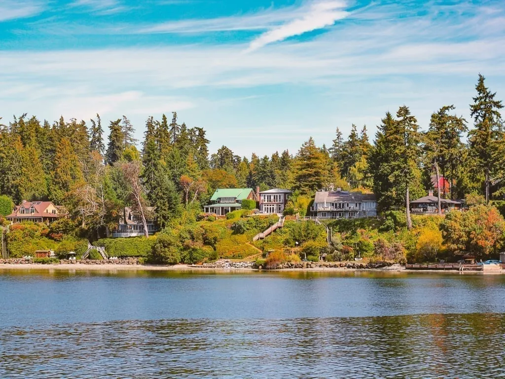 Bainbridge Island near Seattle WA as seen from the water in the early fall