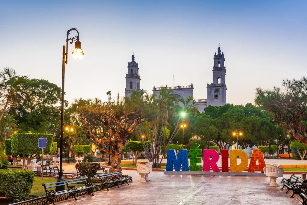 main square of merida mexico at sunset, yucatan travel guide